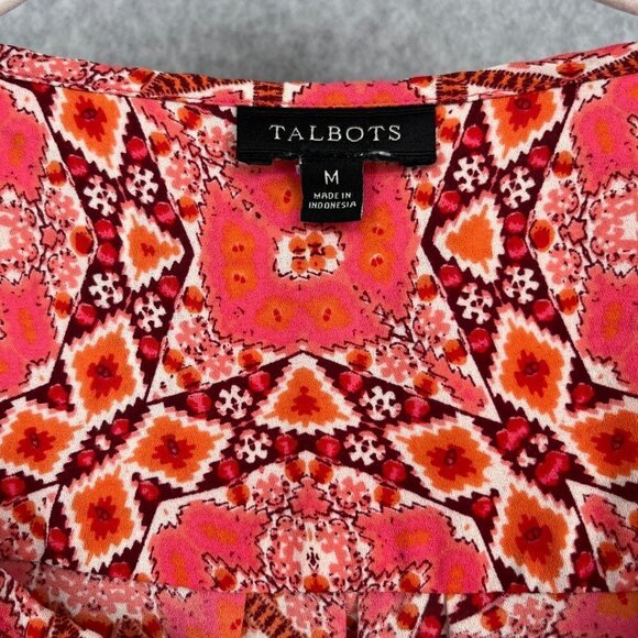 Talbots Long Sleeve Chiffon Blouse Top Size M Pink White Geometric Boho Barbie - Picture 6 of 11